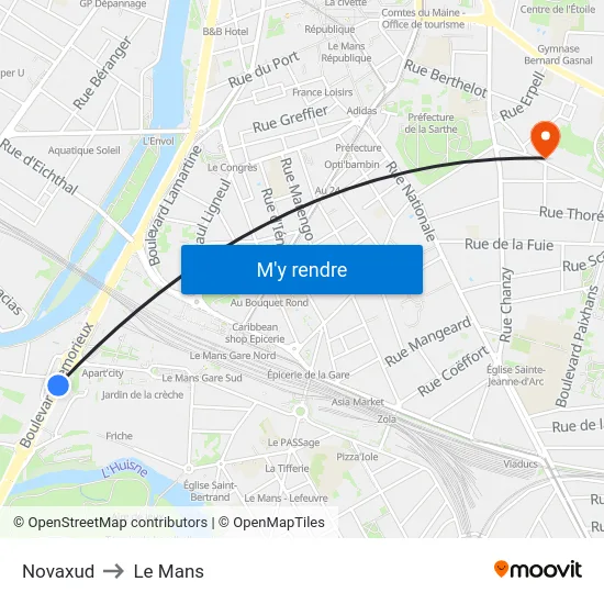 Novaxud to Le Mans map