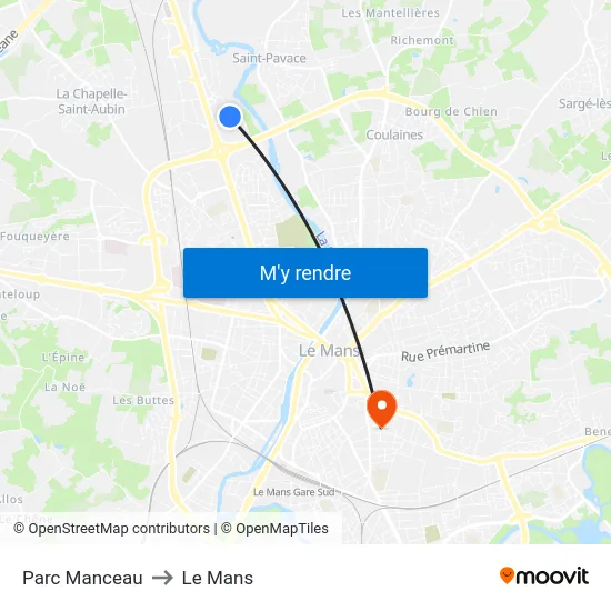 Parc Manceau to Le Mans map