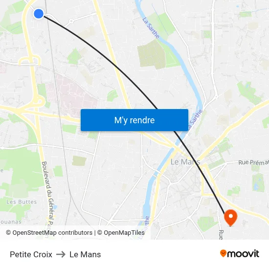 Petite Croix to Le Mans map