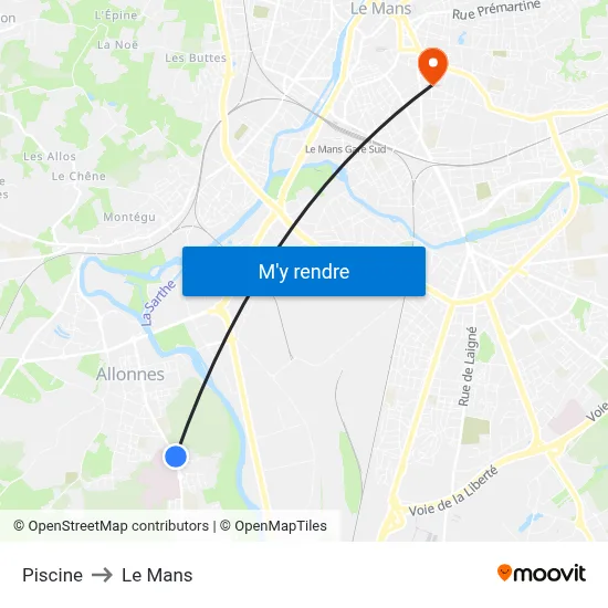 Piscine to Le Mans map