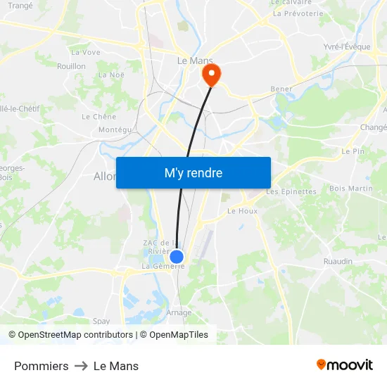 Pommiers to Le Mans map