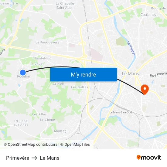 Primevère to Le Mans map