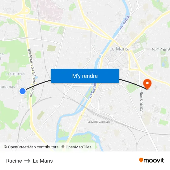 Racine to Le Mans map