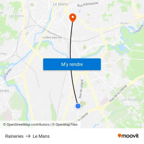 Raineries to Le Mans map