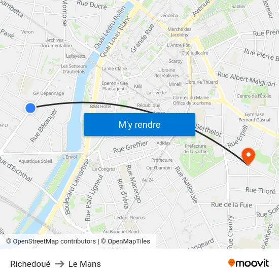 Richedoué to Le Mans map