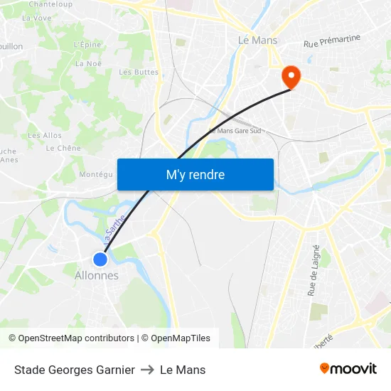 Stade Georges Garnier to Le Mans map