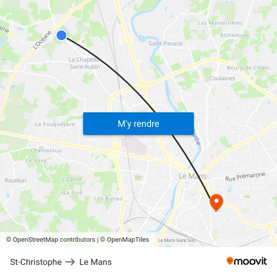 St-Christophe to Le Mans map
