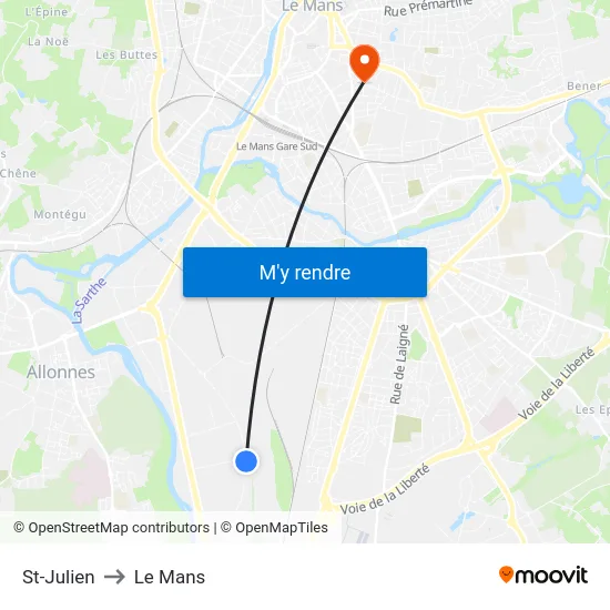St-Julien to Le Mans map