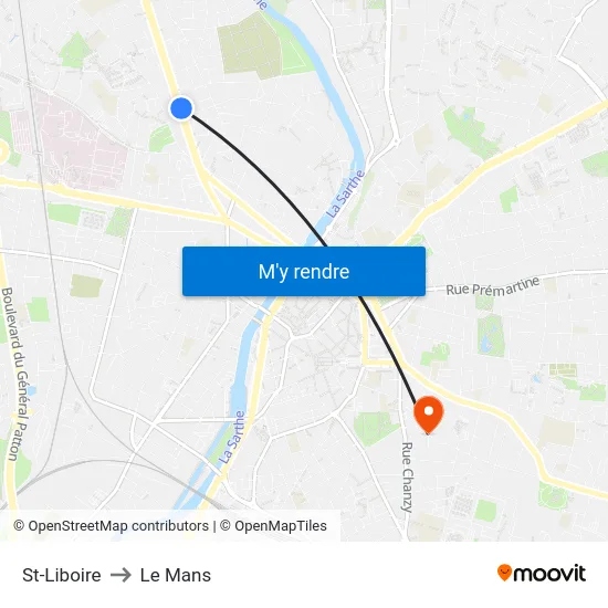 St-Liboire to Le Mans map