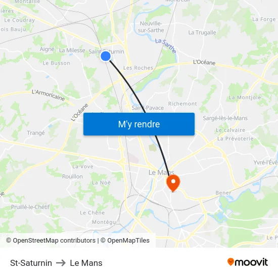 St-Saturnin to Le Mans map