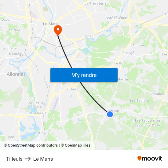 Tilleuls to Le Mans map