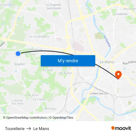 Tourellerie to Le Mans map