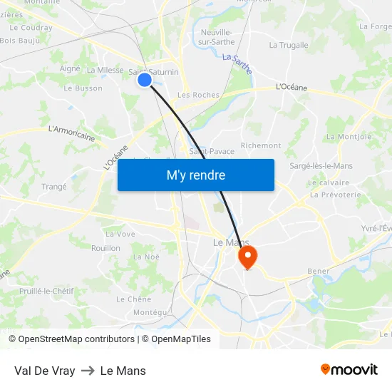Val De Vray to Le Mans map