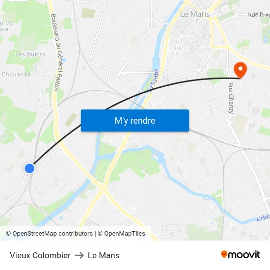 Vieux Colombier to Le Mans map