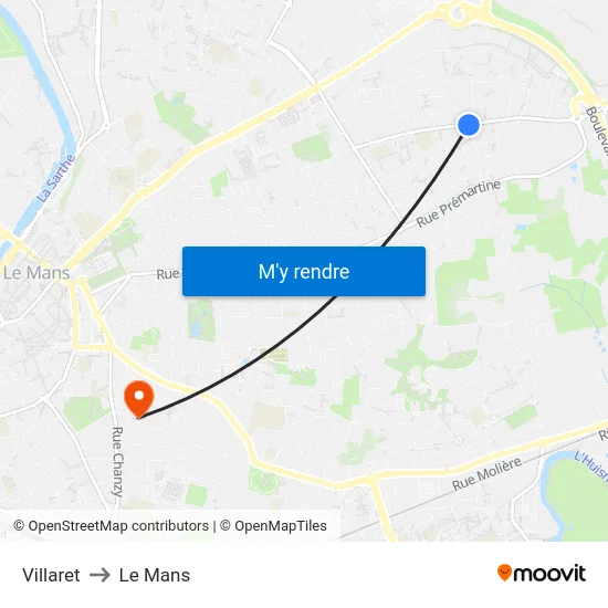 Villaret to Le Mans map