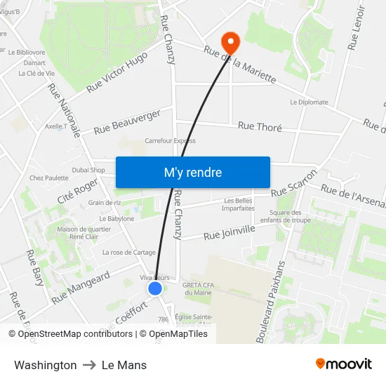 Washington to Le Mans map