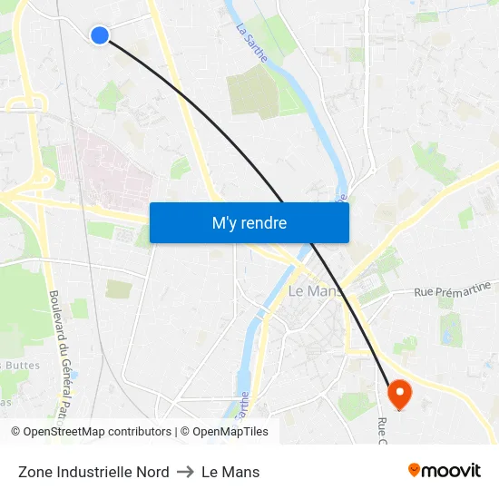 Zone Industrielle Nord to Le Mans map