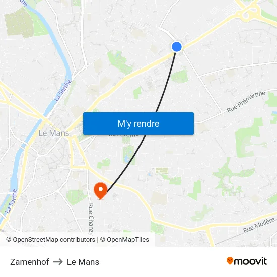 Zamenhof to Le Mans map