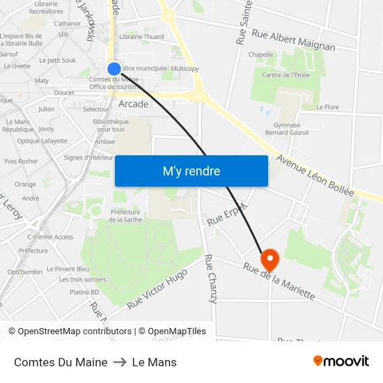 Comtes Du Maine to Le Mans map