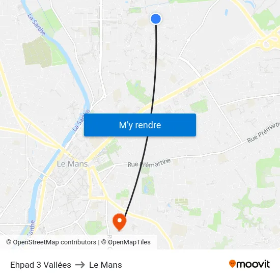Ehpad 3 Vallées to Le Mans map