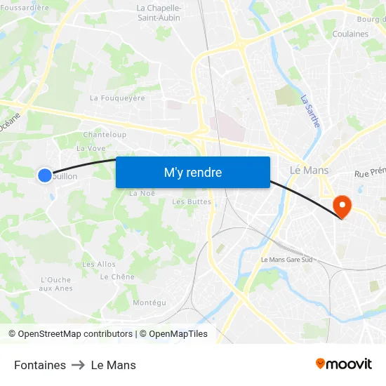 Fontaines to Le Mans map