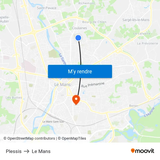 Plessis to Le Mans map