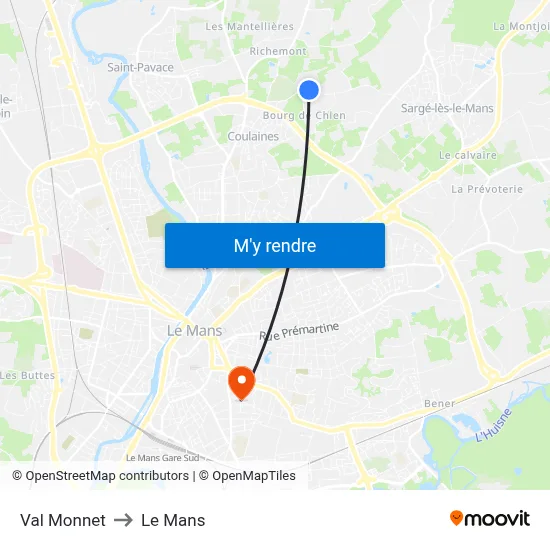 Val Monnet to Le Mans map