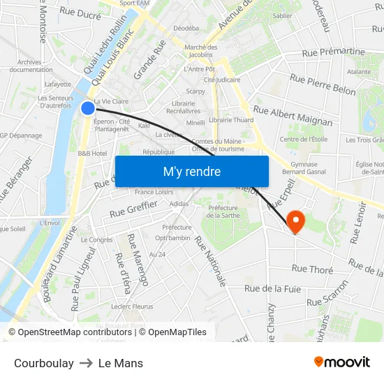 Courboulay to Le Mans map