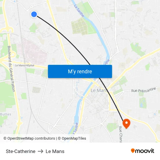 Ste-Catherine to Le Mans map