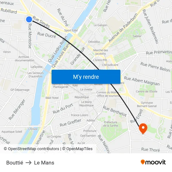 Bouttié to Le Mans map