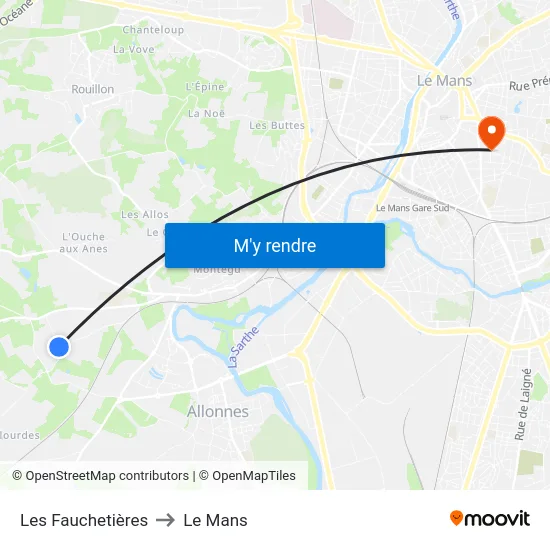 Les Fauchetières to Le Mans map