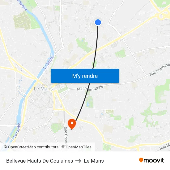 Bellevue-Hauts De Coulaines to Le Mans map