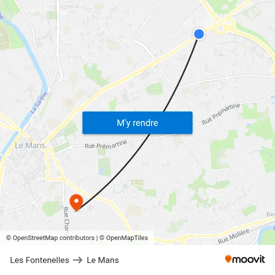 Les Fontenelles to Le Mans map