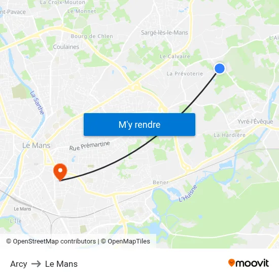 Arcy to Le Mans map