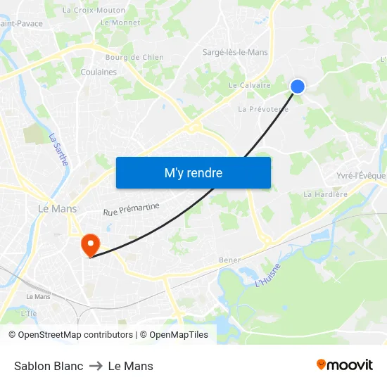 Sablon Blanc to Le Mans map