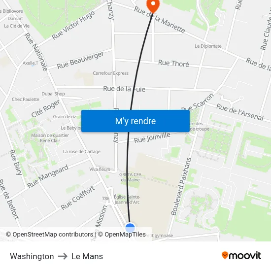 Washington to Le Mans map