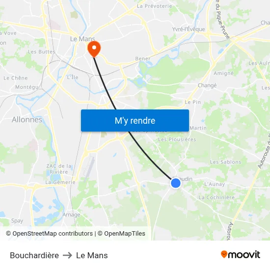 Bouchardière to Le Mans map