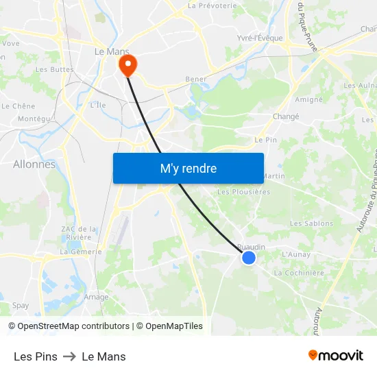 Les Pins to Le Mans map