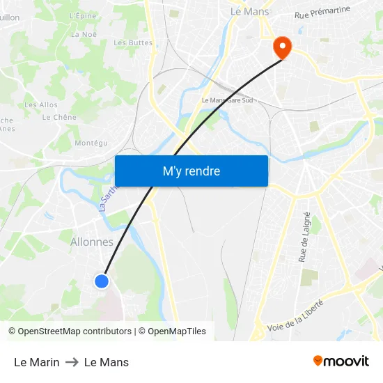 Le Marin to Le Mans map