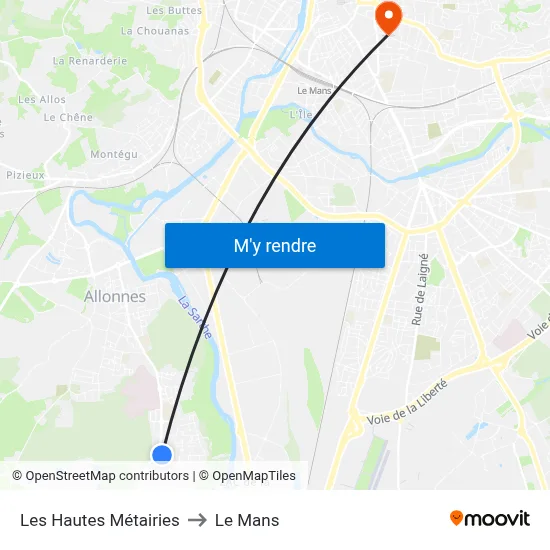 Les Hautes Métairies to Le Mans map