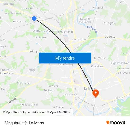 Maquère to Le Mans map