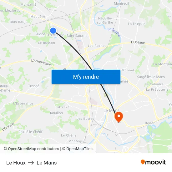 Le Houx to Le Mans map