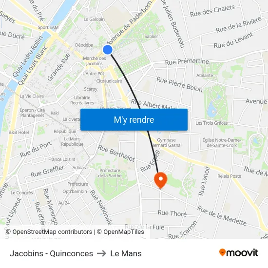 Jacobins - Quinconces to Le Mans map