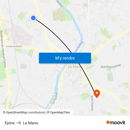 Épine to Le Mans map