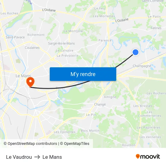 Le Vaudrou to Le Mans map