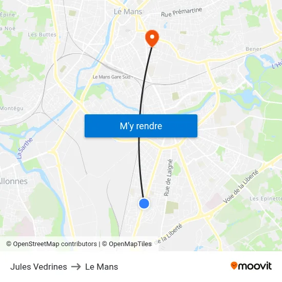 Jules Vedrines to Le Mans map