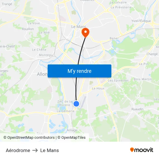Aérodrome to Le Mans map