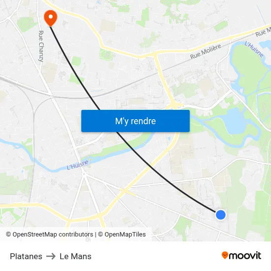 Platanes to Le Mans map