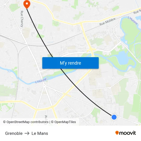 Grenoble to Le Mans map