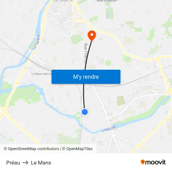 Préau to Le Mans map